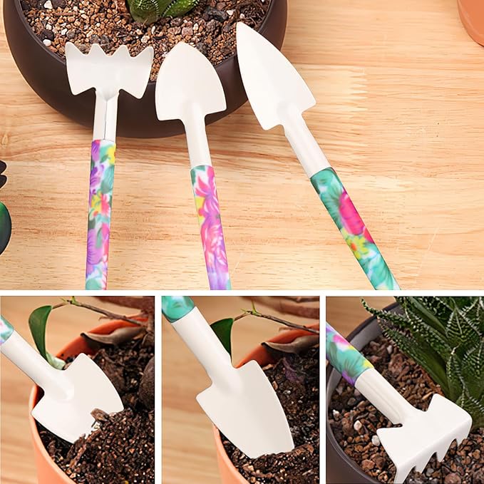 Garden Tools Set JUMPHIGH 10 Pieces Gardening Tools with Floral Print Ergonomic Handle Trowel Rake Weeder Pruner Shears Sprayer Garden Hand Tools with Carrying Case Gardening Gifts for Women Father