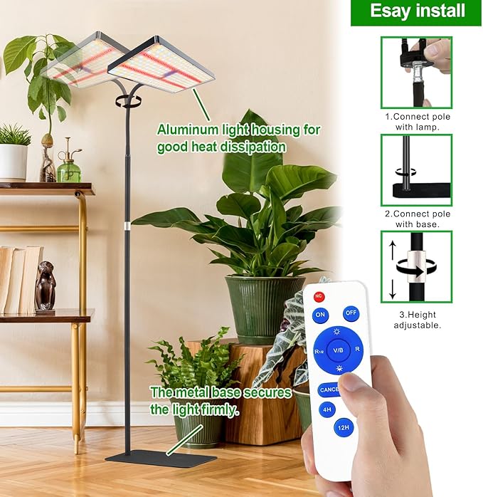 yadoker Grow Light for Indoor Plants286 LEDs Full Spectrum Standing Plant Grow Light with 4H/8H/12H Timer10-Level Brightness 51 AdjustableFlow Grow Lamp for Tall Large Indoor Plants