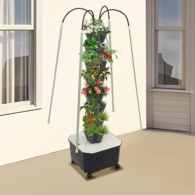 Hydroponics Growing System Kits8-Tier 40 Holes Indoor Garden System with LED LightIndoor Garden System for VegetablesHerbsFlowers (Grey)