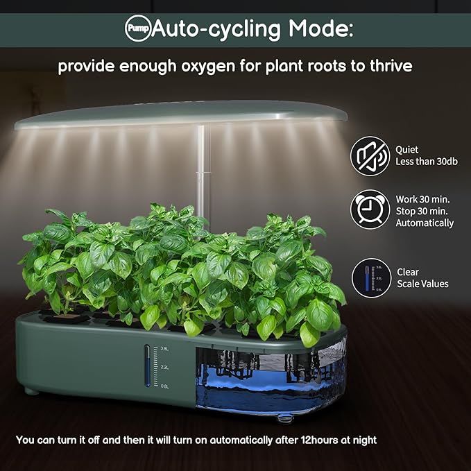 Hydroponics Growing System Kit - 12 Pods Indoor Herb Garden with LED Grow Light Auto Timer Adjustable Height up to 17 - Ideal for Home Birthday &amp Mother's Day Gifts for Women (Dark Green)