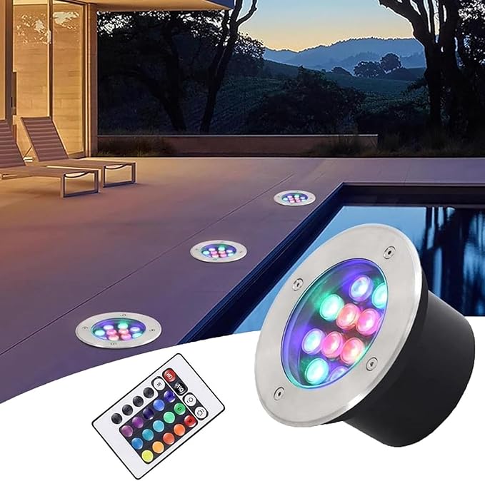 Outdoor Buried Lights - Ground LED Landscape Lamp 12/24V Garden Courtyard Floor Lamp with Remote Control IP68 Waterproof RGB LED Pond Spotlight for Pool Driveway Deck Yard Fence Pathway