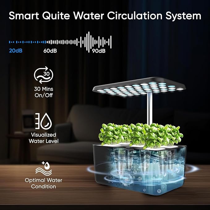 Sonicgrace Indoor Hydroponic Growing System with LED Grow Light Quiet Smart Water Pump 5 Pods Automatic Timer Perfect for Herbs Vegetables and Fruits Ideal Home Office Gardening Gift