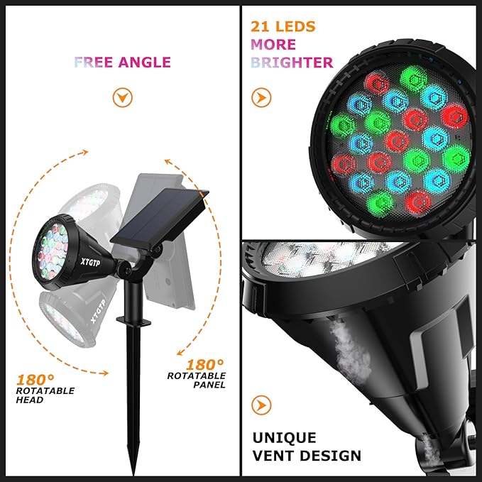 Solar Spotlights Outdoor Color Changing 180°Adjustable Flag Pole Lights IP67 Garden Lights Solar Powered Waterproof Wall Lights for Garden Pool Area Pond Landscape Solar Light for Yard