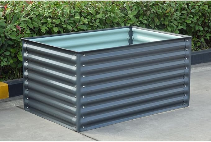 Hanover 59-in. Open-Base Raised Garden Bed for Flowers Herbs and Vegetables Constructed with Galvanized Steel Weather Resistant Gardening Box Metal Planter Perfect for Protecting Plants