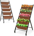 Raised Garden Bed on Wheels 5-Tier Elevated Planter Box with Removable Base Drainage Hole &amp Metal Frame Outdoor Garden Planter Container for Flower Vegetables (2 Brown)