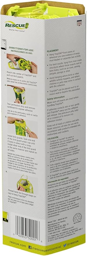 RESCUE! VisiLure® TrapStik for Wasps Mud Daubers Carpenter Bees – 2 Pack
