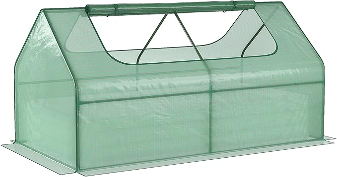 6' x 3' Galvanized Raised Garden Bed with Mini PE Greenhouse Cover Outdoor Metal Planter Box with 2 Roll-Up Windows for Growing Flowers Fruits Vegetables and Herbs Light Gray