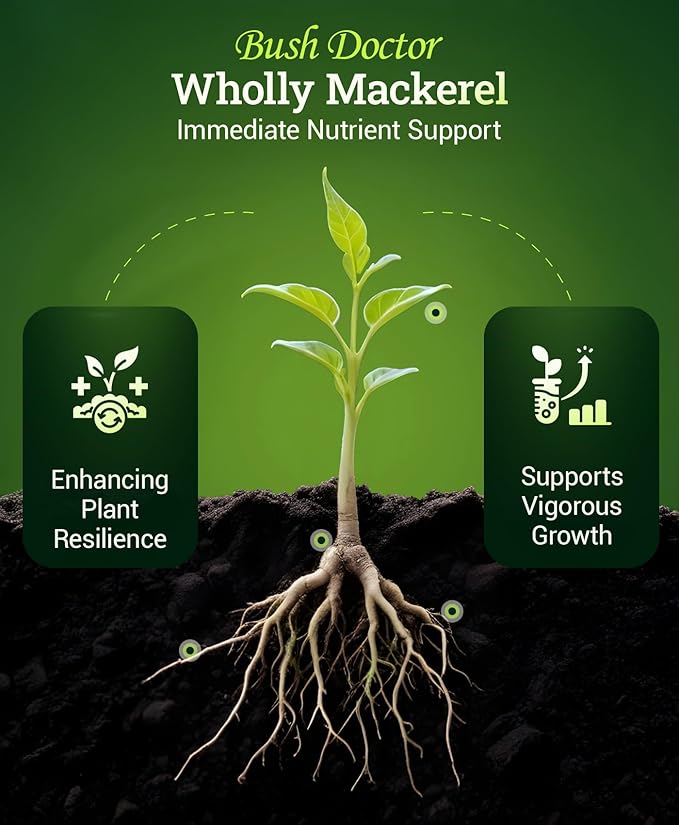 Bush Doctor Wholly Mackerel Fish Fertilizer - Organic Liquid Fertilizer Supports Vigorous Growth Designed for Fast Nutrient Uptake - 3-1-0 Formula Ideal for In-Ground &amp Container Garden - 1 Pint