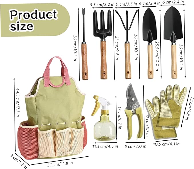 Garden Tool Sets Gardening Tool Kit - 9-Piece Heavy Duty Garden Sets with Ergonomic Non-Slip Grips Rust-Resistant Shovel Trowel Rake Pruner &amp Storage Bag Tools Set