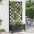 Raised Garden Bed with Trellis and Wheels Black Solid Fir Wood Planter Box for Outdoor Garden Patio Elevated Planter with Drainage for Climbing Plants Flowers Vegetables and More