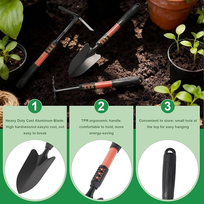 Garden Tool Set 4 Pack Gardening Tools Stainless Steel Heavy Duty Hand Cultivator Hoes Shovel for Planting Weeding Digging Gardening Gifts for WomenOrange