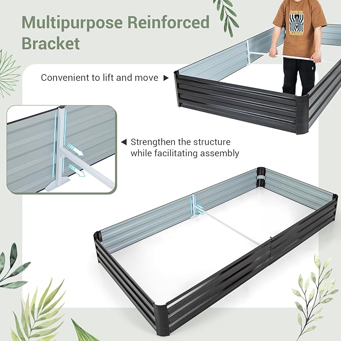 HAPPYGRILL Raised Garden Bed 8x4 x1 ft Galvanized Metal Planter Raised Bed for Vegetable Fruit Herb Flower Outdoor Planter Box with Open-Ended Base for Patio Lawn