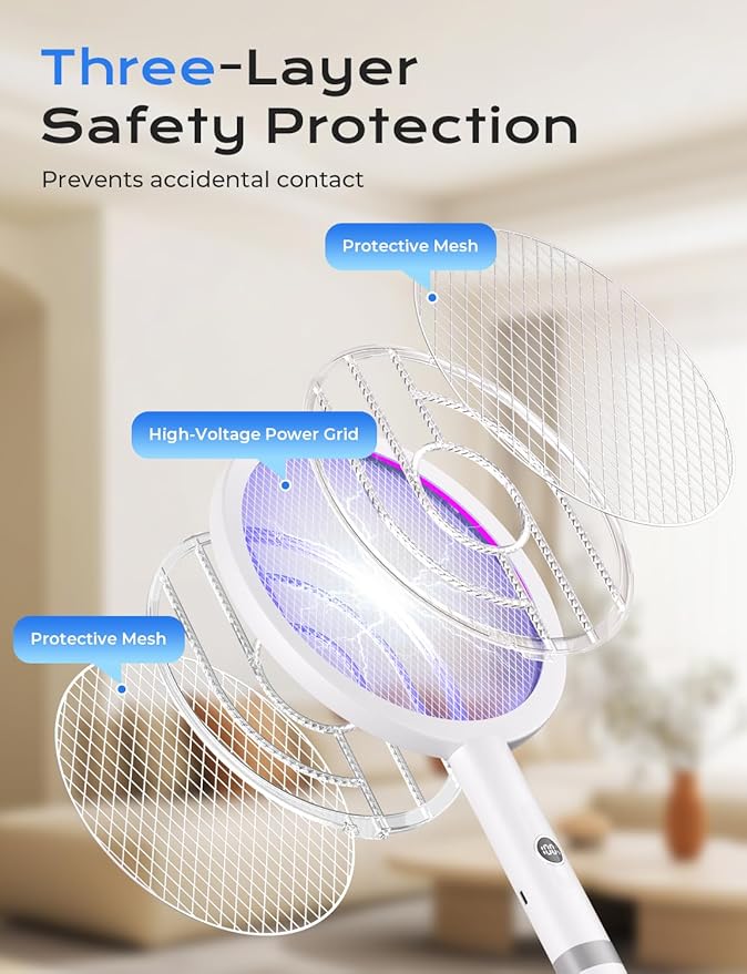 YISSVIC Electric Fly Swatter Bug Zapper Racket 4000V LED Screen Dual Modes Fly Zapper Rechargeable for Indoor Home Office Backyard Patio Camping