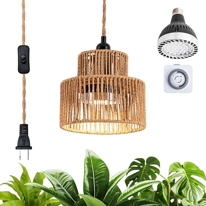LED Plant Growth Light 30W Full Spectrum Indoor Suspended Lamp 4000K with Timer 15FT Power Cord for Tall Leafy and Flowering Plants
