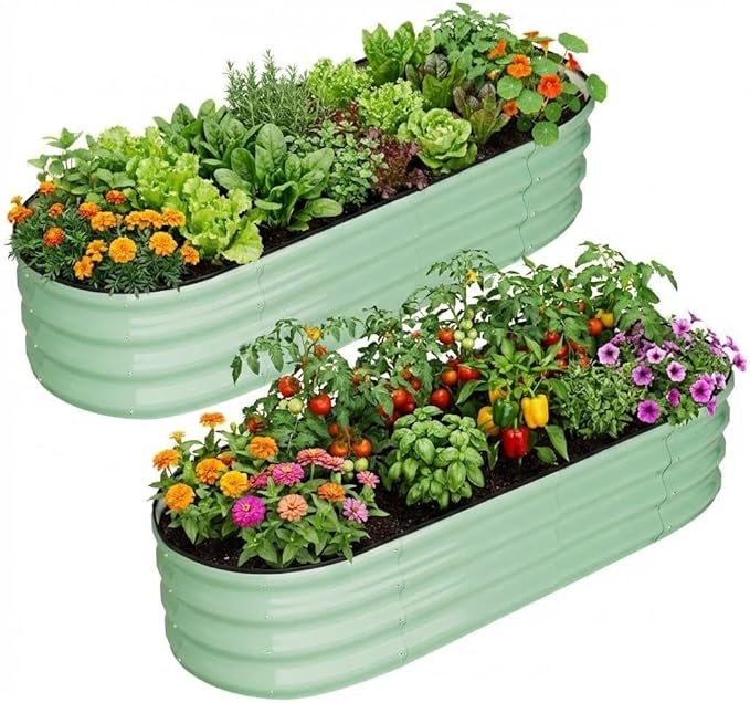 4.5x2x1FT Galvanized Raised Garden Beds Large Raised Beds for Gardening Above Ground Garden Bed Outdoor Metal Planter Boxes Outdoor for Vegetables Flowers Fruits Olive Green 2 Pcs