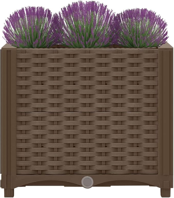 Raised Garden Bed 15.7 x 15.7 x 15 Brown Polypropylene Planter Box Elevated Outdoor Garden Planter for Vegetables Flowers Herbs - Durable Easy to Assemble for Garden or Patio
