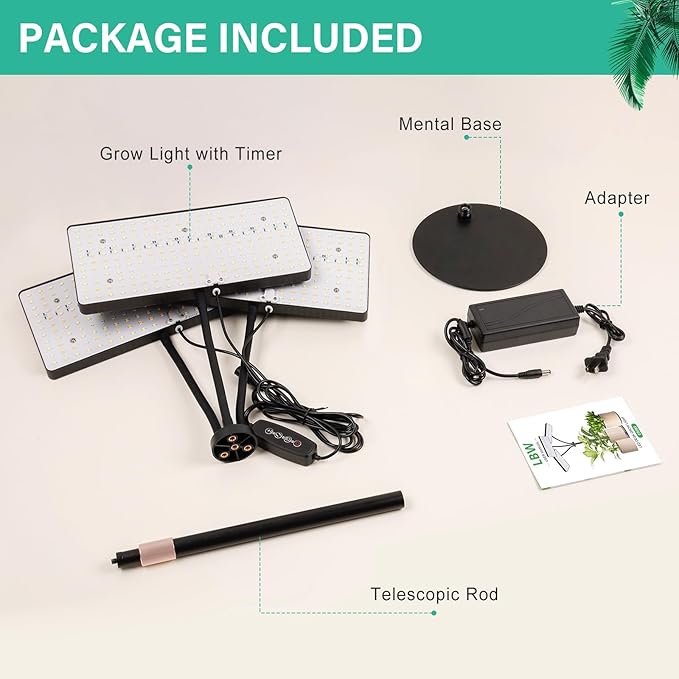 LBW Upgraded Desk Grow Lights for Indoor Plants Tri-Head 642 LEDs Tabletop Full Spectrum Grow Light with 3/6/12H Timer 6 Brightness Levels 3 Lighting Modes Height Adjustable for 10-26 inches