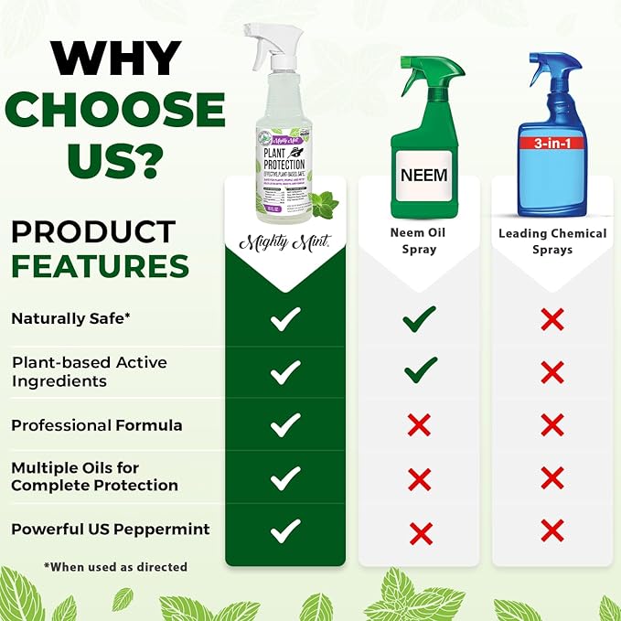 Mighty Mint Peppermint Oil Plant Protection Spray – Insect &amp Pest Control for Gnats Spider Mites &amp Aphids – Plant-Based Easy-to-Use - 16 oz
