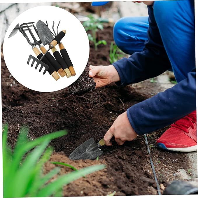 Generic 1set Garden Tools Kit Portable Garden Shovel Rake Gardening Tools Handles for Home Gardening Planting Outdoor Use