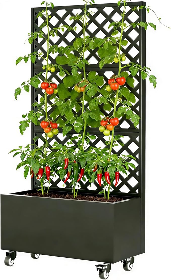 Metal Planter Box with Trellis Privacy Screen Raised Garden Bed with Trellis for Climbing Plants Outdoor Flowers Vegetables Tomato Planter Tomato cage Privacy Planters for Patio(72x 36x 16)