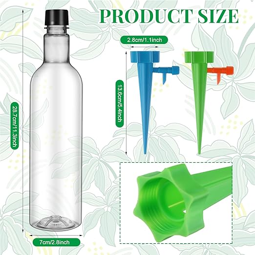 16 Set Plant Watering Devices with Self Watering Spikes and 26 oz Plastic Bottles Plant Waterer Devices with Adjustable Control Valve Switch Indoor Outdoor (Clear)