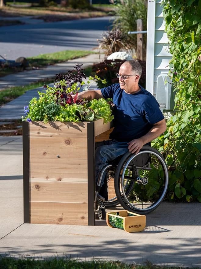Gardener's Supply Company Wheelchair Accessible Garden Bed | Outdoor Elevated Cedar Planter Bed with Rust-Proof Aluminum Corners