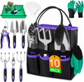 WOWBOX Garden Tools Set - 10 PCS Heavy Duty Gardening Hand Tools Kit with Storage Tote Rust-Resistant Gardening Supplies for Planting with Non-Slip Ergonomic Handle for Women and Men (Purple)
