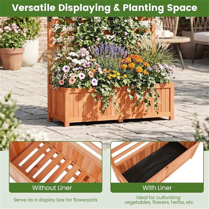 Elevated Garden Bed with Trellis Planter Box for Climbing Plants Complete Gardening Kit Climbing Plant Planter Raised Garden Bed with Climbing Trellis Tall Garden Beds for Vegetables and Flowers