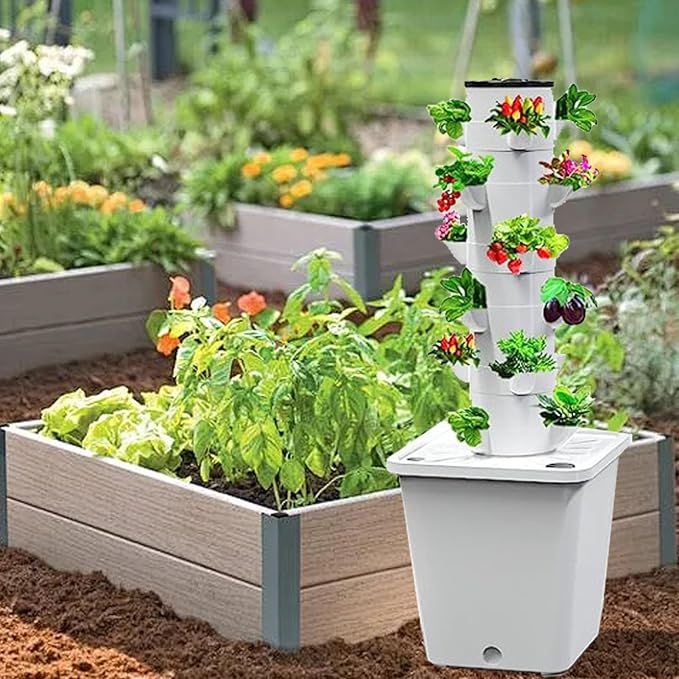 Respicefinem Hydroponic Growing System Tower 25 Holes Indoor Vertical Garden for Home and School Use with Us Plug