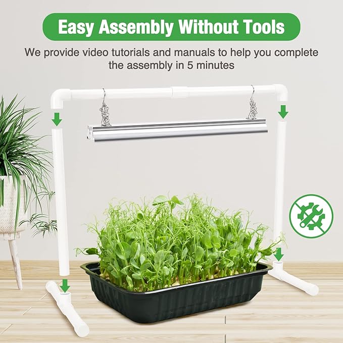 SOLIGT 2 ft Grow Light for Seed Starting with Stand Double Tube Warm White Full Spectrum Seedling Grow Light for Indoor Plants 80 LED Chips Height Adjustable