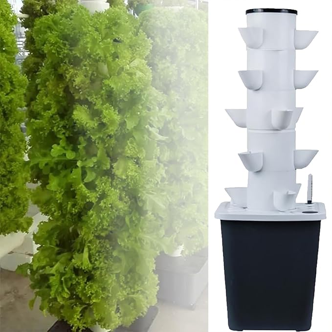 Indoor Smart Garden Kit with Water Pump Plant Hydroponic Tower for Strawberry and Vegetable Cultivation Vertical Tower Flower Pot(25 Holes)