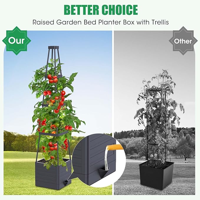 4 Pack Raised Garden Bed Planter Box with Trellis 57 Self-Watering Tomato Cage Planters for Climbing Plants Vegetable Vine Flowers Outdoor &amp Indoor (57x9.8x9.8IN)