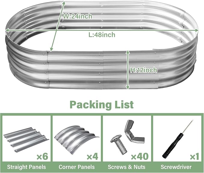 TATAANTY Galvanized Raised Garden Bed Kit Rust-Resistant Planter Garden Boxes Outdoor Oval Large Metal Raised Garden Beds for Vegetables Easy to Set Up - 4x2x1ft (2 Pack)