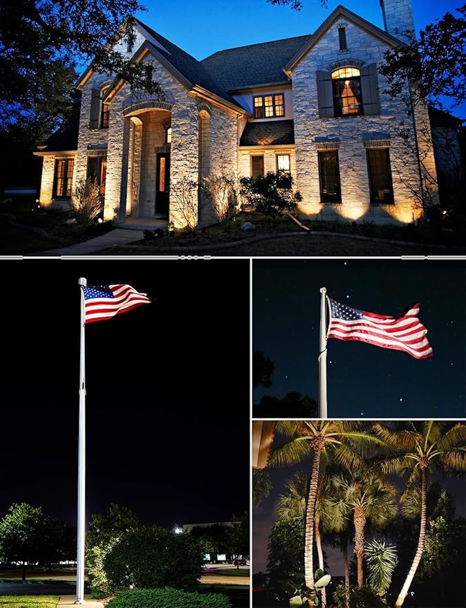 SUNVIE 30W Spot Lights Outdoor LED Spotlight 120V 3000LM Ultra Bright Flag Pole Light with Metal Stake Warm White Flood Light Landscape Lighting for Yard Flag Tree Garden 6 FT Cord with Plug 2 Pack