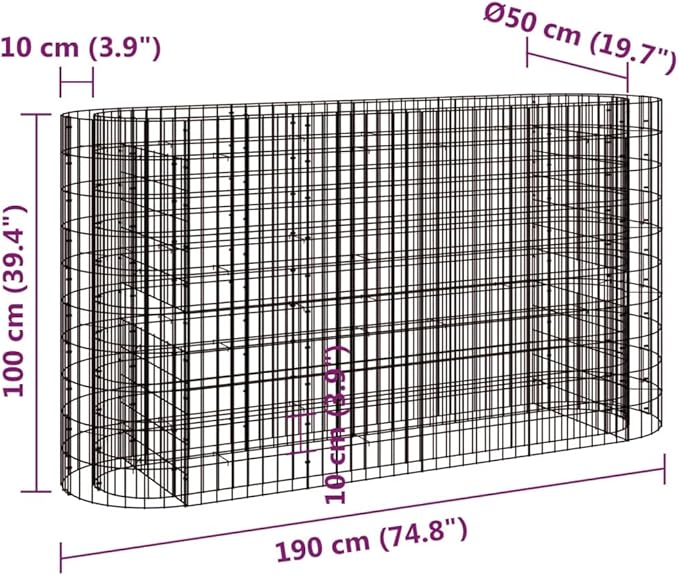 Gabion Raised Bed Gabion Cages Basket Steel Woven Gabion Net Garden Plant Above Ground Garden Boxes Outdoor Garden Galvanized Planters Metal Trough 74.8x19.7x39.4