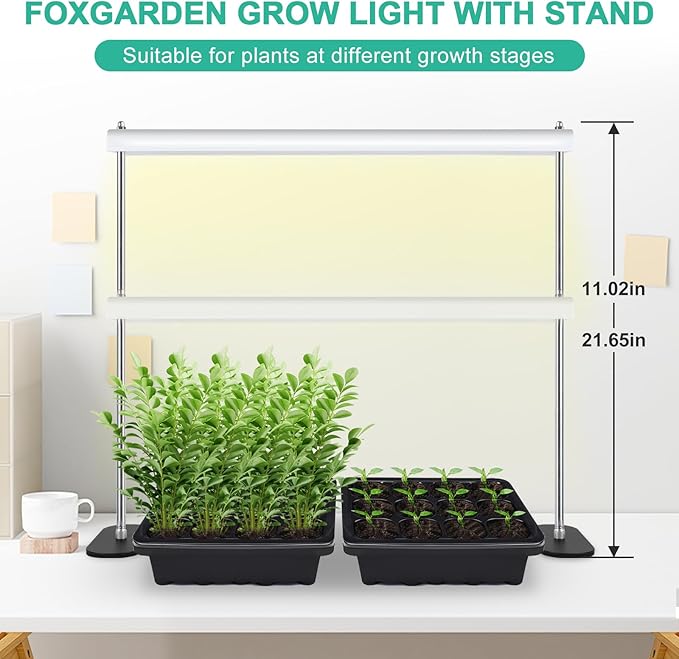 FOXGARDEN Grow Light Stand Advanced LED Plant Growth Lighting with 4/8/12H Timer 6 Dimming Options and Adjustable Height - Optimal for Indoor Plants in Seedlings Vegetative and Flowering Phases