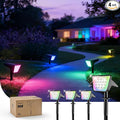 Philips 4 Packs Solar RGBW Spot Lights Outdoor 18 LED Solar Powered Landscape Lights 9 Lighting Modes Color-Changing Dusk to Dawn Waterproof Pathway Spotlights for Garden Trees Halloween Christmas