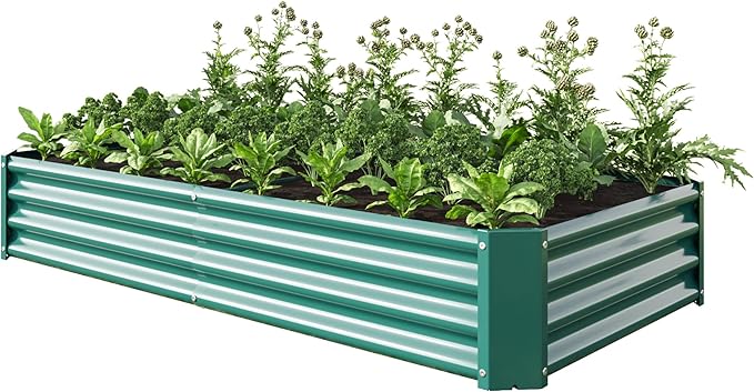 Raised Garden Beds Outdoor for Gardening 6×3×1ft Galvanized Rectangular Plastic Raised Planter Garden Box for Fruit Vegetables Herbs Flowers Growing Bed for Lawn Patio Balcony Green