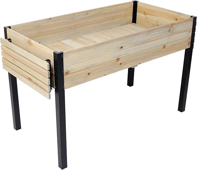 Raised Garden Bed Metal Leg Wood Planter Boxes with Folding Storage ShelfElevated Planter Box for Growing Fresh Herbs Vegetables Flowers Great for Outdoor Patio Deck Balcony