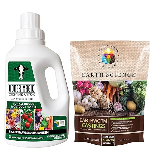 Earth Science Earthworm Castings &amp Udder Magic Plant Food Bundle – Premium Fertilizer for Indoor &amp Outdoor Plants – Nutrient-Rich Soil Enhancer &amp Rapid Fruiting Fertilizer – Eco-Friendly