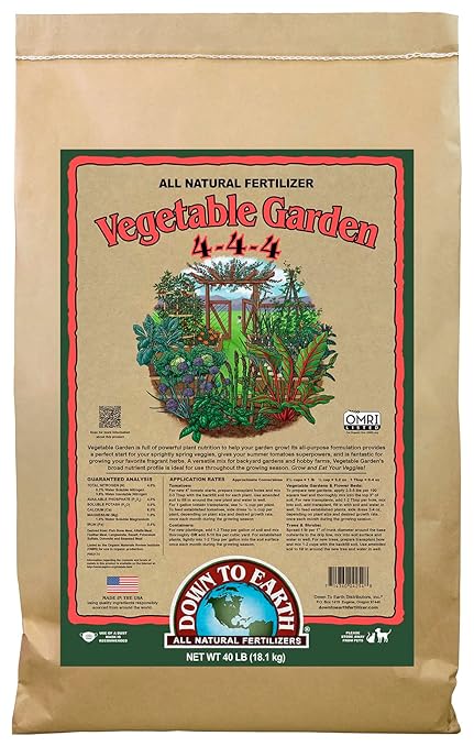 Down To Earth All Natural Fertilizers Organic Vegetable Garden - Plant Food for Vegetables Herbs Greens and Raised Beds 4-4-4 40 lb