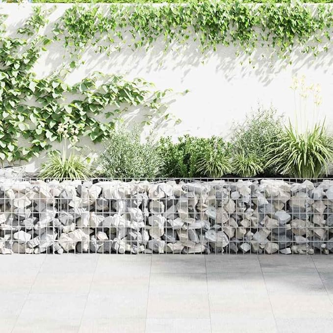 Galvanized Steel Gabion Wall Wall Basket Wire Fence Planter Cages Boxes Raised Bed Mesh Wire Wall Panel for Outdoor Landscape Lawn 177.2x11.8x19.7-623
