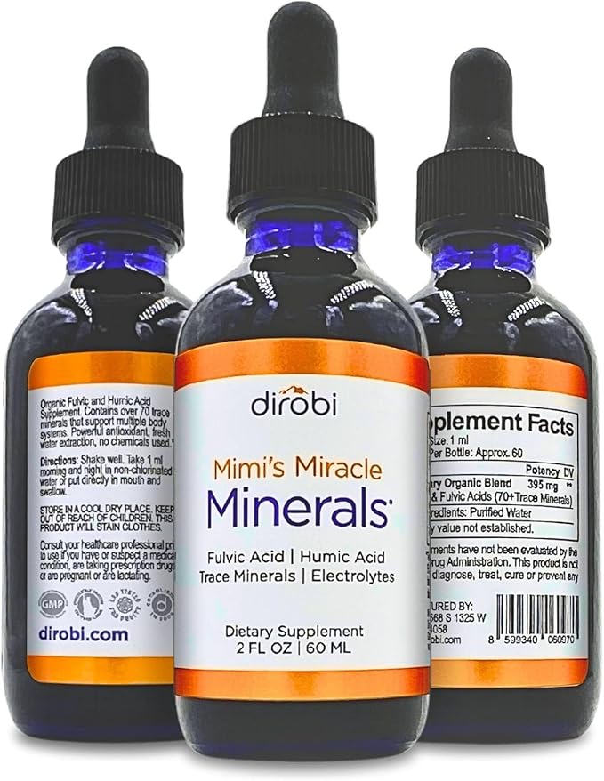 Mimi's Miracle Minerals Fulvic Acid Humic Acid - Trace Mineral Supplement 70 Ionic Minerals - Organic Plant Derived Liquid (2 oz Refill 60 Day Supply)