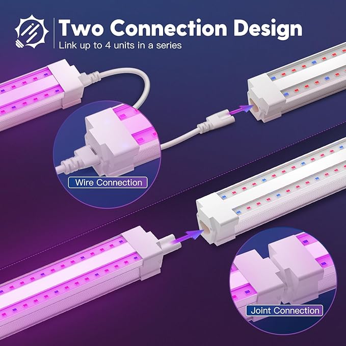 FREELICHT 4 Pack 4FT LED Grow Light 40W (250W Equivalent) Sunlike Full Spectrum+Red Blue (660nm+460nm) Spectrum Integrated Plant Light for Hydroponic Seeding Veg Flower Plug-in with On/Off Switch