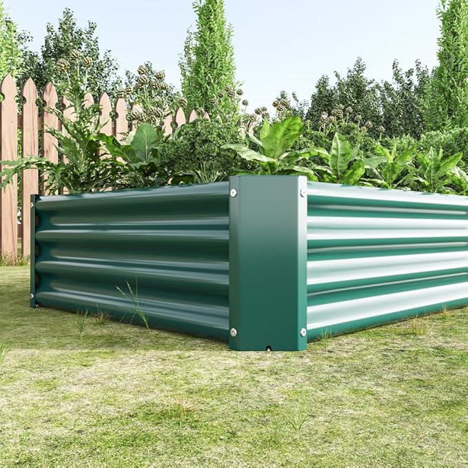 Heavy-Duty Metal Raised Garden Bed for Outdoor Vegetable Herb and Flower Planting – Durable Galvanized Steel Planter Box (Green with 6x3x1ft)