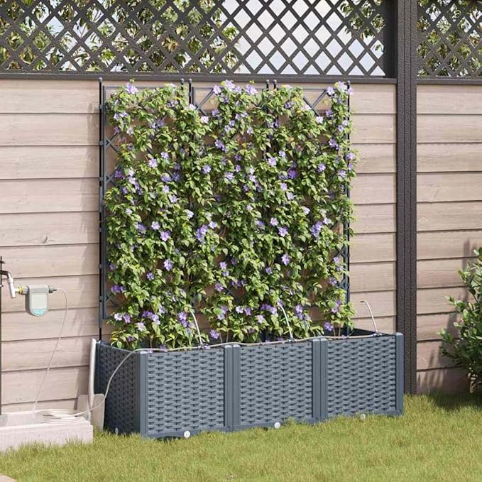 3-Pack Light Grey Steel Raised Garden Planter 47.2x15.8x55.9 Outdoor Box with Irrigation Elevated Patio Balcony Bed for Herbs Tomatoes
