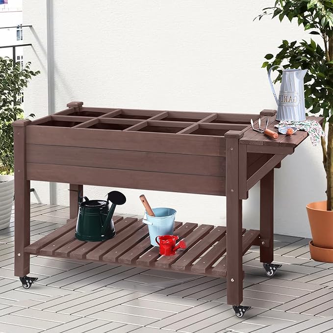 GUTINNEEN Raised Garden Bed 52.7x22x30in Outdoor Gardening Elevated Wood Plant Boxes Liner Included