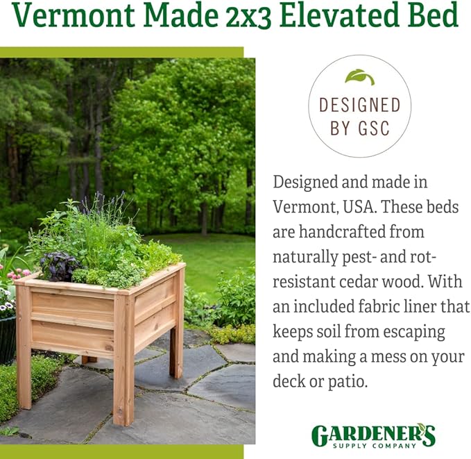 Gardener's Supply Company | Craftsbury Cedar Wood Elevated Raised Garden Bed 2ft x 3ft | Planter for Outdoor Vegetables Flowers Herbs for Small Space Urban Gardening Deck Patio Lawn