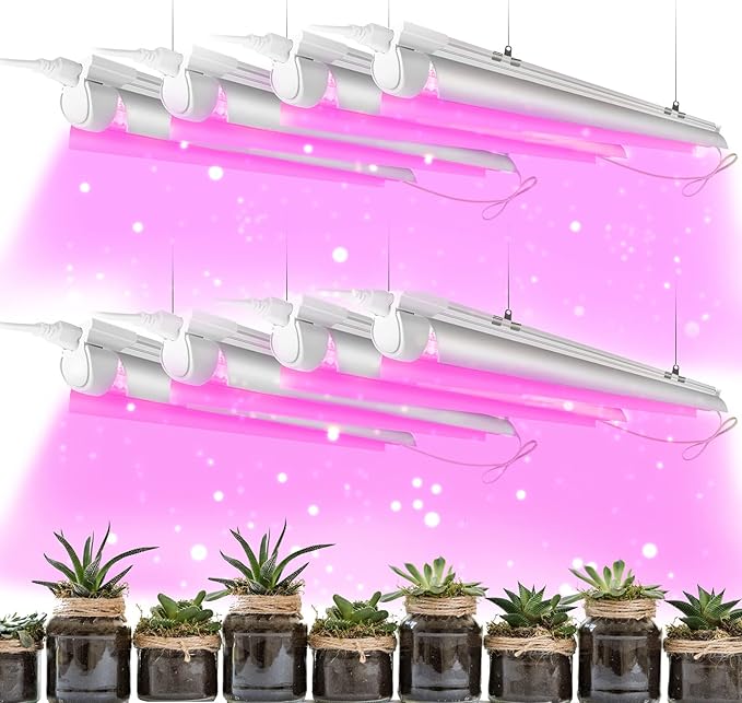 8 Pack LED Grow Light 2FT Upgrade 192W(8×24W) High Intensity Full Spectrum Indoor Grow Lights with High PPFD Value T8 Grow Lights for Indoor Plants Seed Starting Succulent Vegetables