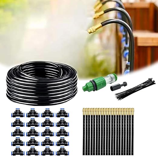 Automatic Greenhouse Drip Irrigation Kit with 20 Brass 360° Adjustable Nozzles 65FT 1/2 Tubing &amp Misting System for Outdoor Plants HydroponicsRaised Beds &amp Flower Gardens-Easy Setup &amp W